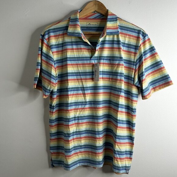 Peter Millar Polo Shirt Youth XL (13-14) Multicolor Stripe Cotton Summer Pocket - Picture 1 of 11